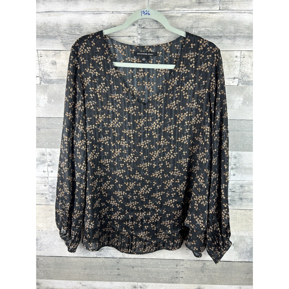 Zac & Rachel Womene 1X Long Sleeve Floral V Neck Blouse